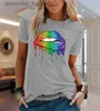 Женские блузкие рубашки Женские футболки для LGBT Rainbow Lip Print Рубашка для женских футболок Kawaii Футболка для женских футболок Unisex Hip Hop Tops Harajuku Tshirt L230919