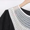 Summer Black Beige French Trend Odzież Wysokiej klasy Jacquard z krótkim rękawem Pearl Modna sukienka szlafroki średniej długości
