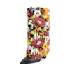 Stivali di lana moda elegante scarpe a punta tacco grosso polpaccio design alla moda scarpe da donna 092123