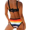 Women's Swimwear VOLALO Women Colorful Stripe Print Back String Bikini Backless Bathing Suits Striped Swimsuit
