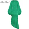 Stedelijke sexy jurken MoaaYina modeontwerper zomer dames O-hals lantaarn lange mouwen bilwikkeling hoge kwaliteit jurk 230918