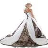 Camo Wedding Dresses Applique Lace Straps White Camouflage Bridal Ball Gowns Criss Cross Back Chapel Train 2023 Ny ankomst A-LINE231M
