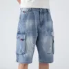 Plus size denim shorts masculino 2021 verão moda destruído buraco azul rasgado calças de carga curta masculina2345