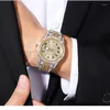 Zegarek sdotter mężczyźni kobiety oglądają złotę zegarek na nadgarstek luksusowy dhinestone unisex diamentowy bransoletka żeńska kropla zegarowa