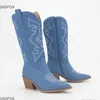 Boots Pointed Toe Denim Fashion Knee High mid Calf For Women Retro Cowboy Cowgirls Western Autumn Hot Sale Shoes 2023 230919