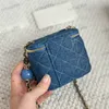 Women Makeup Bag Classic Denim Box Bag Diamond Plaid Gold Hardware Metallic Clasp Luxury Tote Matelasse Chain Crossbody Bag Can Press Small Gold Ball Designer 10/17cm