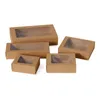 Gift Wrap 5pcs Kraft Paper Box Drawer Cookie Candy Cake Boxes Packaging With Clear PVC Window DIY Display Wedding Party Decor