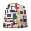 Berets Piet Mondrian Composição Giclée Art Minimalismo Bonnet Homme Chapéu Fino Geométrico Skullies Beanies Caps para Homens Mulheres Estilo Chapéus