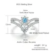 Anelli a grappolo LAMOON Anello per donna Corona di fiocchi di neve Topazio azzurro naturale Argento sterling 925 Placcato oro bianco Gioielleria raffinata LMRI078