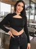 Kvinnors blusar skjortor Kvinnors T -skjortor Kalevest Y2K Streetwear Crop Tops Black Rock Damer Kvinnor Bright Long Sleeve High Street Sexiga kvinnliga kläder 2023 L230919