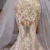 2021 Plus Size Arabic Aso Ebi Luxurious Lace Mermaid Wedding Gowns Sheer Neck See Through Vintage Bridal Dresses ZJ787294A