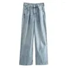 Women's Jeans Maxdutti American Vintage High Street Women Washed Harem Mommy Pleated Light Blue Boyfriend Relaxed