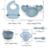 Tazas Platos Utensilios 6 unids Set Baby Silicone Sucker Drinkware Placa Vajilla Niños Tazón Cuchara Tenedor Bib Alimentación Set para cosas infantiles Accesorios 230918