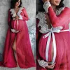 Robes de maternité Robes de maternité pour séance photo robe de vadrouille une pièce pour les femmes enceintes avant fendu dentelle vêtements de photographie de grossesse