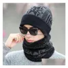 Beanies Hat Scarf Set Warm Knitted Skl Caps Thick Fleece Lined Winter For Women Men Drop Delivery Dhwpb