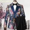 Mäns kostymer Blazers Thorndike Fashion Groom Navy Blue Jacquard Tuxedos Men Wear Wedding Party Groomsman Suits Terno Jacketpantvest 230919