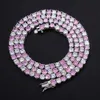 Hip hop 4mm pink tennis chain single row zircon trend Necklace