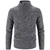 Kvinnors tröjor Vinter Men s fleece tjockare tröja halv dragkedja Turtleneck varm pullover kvalitet manlig smal stickad ull för våren 230919