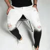 Mens rippade jeans för män Casual Gradient Color Zip Skinny Slim Fit Denim Pants Biker Hip Hop med Sexy Holel Men's2693