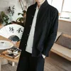 Estilo chinês tang trajes camisa homem gola mandarim ajuste fino casual tai chi camisas de linho manga longa masculino 189l