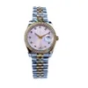 Luxury Watch Gold Diamond Bezel 36mm Woman Watches Mekaniska armbandsur Sapphire Pink Dial Two-Tone rostfritt stål armband282s