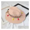 Sombrero de ala ancha para mujer con borlas de colores, sombreros de verano para mujer, estilo étnico, playa, protección solar al aire libre, sombreros de Panamá, entrega directa, Dhira