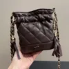 Women luxury brand bag, wandering small bag, tassel bag, single shoulder bag, crossbody bag, lambskin bag, double chain 13cm