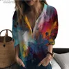 Chemisiers pour femmes Chemises Été nouvelle dame chemise rendu des couleurs 3D imprimé dame chemise style décontracté tendance de la mode décontractée looseL230919