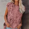 Chemisiers pour femmes Chemises T-shirt pour femmes Mode d'été Feuille Imprimer Pull Dames Col rond Slim Top Rétro Casual TopWomen's L230919