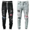 Mens Moto Biker Dżinsy Hip Hop haft czarny niebieski chłodny chude rozciągnięte rozciąganie Slim Elastyczne Pencil Penci Male S-3XL Y0127288U