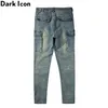 Men's Jeans Dark Washing Vintage Skinny Men Side Pockets High Street Spandex Denim Pants242r