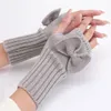 Gants d'hiver sans doigts avec nœud papillon, à la mode, manchette tricotée, chaude, demi-femmes, mitaines extensibles sans doigts