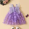 Robes d'été en Tulle pour filles, jolie barboteuse, sans manches, dos papillon, princesse 3D, combinaisons de fête d'anniversaire