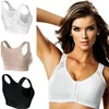 Bras mulheres esportes zip frente sem fio push up magro preto fitness tops roupa interior casual postura corrector sutiã plus size230w