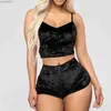 Kvinnors sömnkläder kvinnor 2 stycke set sammet sömnkläder sexig spaghetti rem shorts pajamas kostym damer casual party set pullover elastic midja full l230919