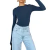 Women's T-Shirt Women T-shirt Long Sleeve Crew Neck Solid Slim Fit Ladies Crop Top with Thumb Holes for Daily Street 230919
