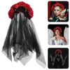 Brudslöjor Rose Flower pannband Brud Black Veil med blommor Fancy Dress Accessory Day of the Dead Makeup for Festival Carnival