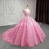 Rosa princesa luxo quinceanera vestidos brilhante boné manga inchado saia applique pérolas espartilho vestidos de baile de marmelo