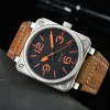 Mens luxury designer Automatic Mechanical Wristwatches Bell Brown Leather watch Black Ross Rubber watches Wristwatch