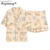 Kvinnors sömnkläder 5xl Summer Plus Size Kimono Cardigan Women Pyjama Sticked Cotton Nightwear Cute Printing Sleepwear Leisure Loungewear Casual PJS L230919