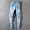 Homme décontracté homme néon jaune couleur lignes Patchwork déchiré jean mode trous détruit Denim Stretch pantalon pantalon 3106