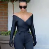 Combinaisons pour femmes Barboteuses Kardashian le même style combinaison pour femme automne et hiver sexy col en V à manches longues doigt slim base top 230919