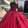 Robes de Quinceanera rouge chérie perles fête élégante hors de l'épaule robe de bal de soirée pour les femmes Tulle Applique dentelle robe de bal