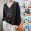 Abbigliamento etnico Donna Halloween Bicchiere da vino Stampa Pullover Scollo a V Felpa sottile Top a maniche lunghe Camicia Tunica