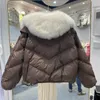 Womens Fur Faux Winter Women 90% White Duck Down Jacket with Big Real Collar Female Short Warm Puffer Coat Loose Parka 230915