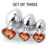 Yetişkin Masaj Gümüş Küçük Orta Büyük 3 Pc/Set Kalp Teli Metal Boncuklar Butt BDSM Kadın Paslanmaz Çelik Anal Fiş İçin