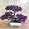 Decorative Flowers Ganoderma Tree Lotus Pine Simulation Plant Flower Bonsai Set Small Potted Green Home Decor Table Top Decoration C