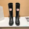 Botas de lluvia para mujer con punta cuadrada de marca, botines de suela gruesa con tacón grueso, botas de goma para mujer