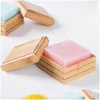 Soap Dishes Natural Bamboo Square Storage Boxes Wooden Dish Tray Handmade Case With Lid For Holder Kitchen Bathroom Shower Drop Delive Dh56H