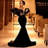 Black African Satin Evening Dress Mermaid Off Shoulder Aso Ebi Prom Gown Women Informal Reception Party Dress